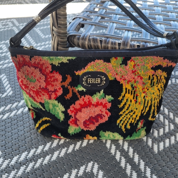 Feiler Handbag Floral Pattern Botanical Popular Black - Picture 3 of 7